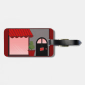 Étiquette À Bagage Boutique Storefront Red Black Topiary Open (Dos horizontal)