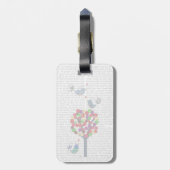 Étiquette À Bagage Bouton Arbre et oiseaux Bleu (Dos Vertical)