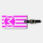Étiquette À Bagage Bouton de bande verticale rose Monogramme (Devant horizontal)