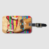 Étiquette À Bagage Bouton de chien avec lunettes de soleil (Devant Horizontal)