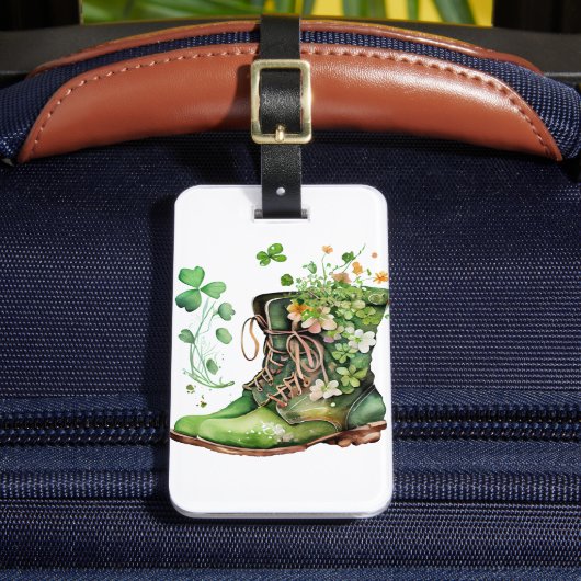 ÉTIQUETTE À BAGAGE BOUTS DE TRAVAIL IRLANDAIS VERT AVEC FLEURS SHAMRO (Insitu Rectoal 2)