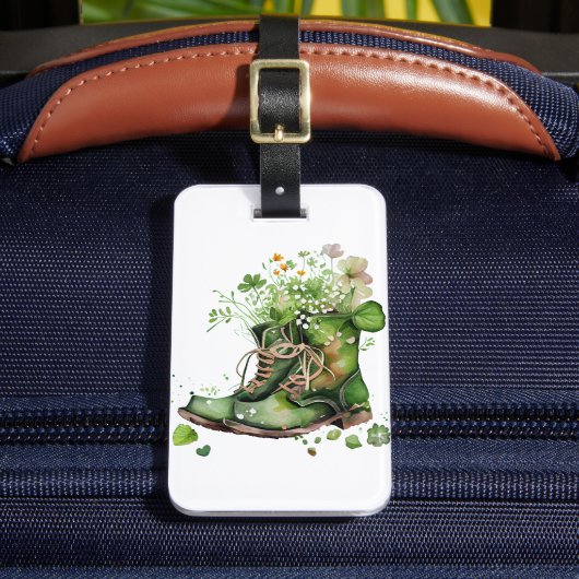 ÉTIQUETTE À BAGAGE BOUTS DE TRAVAIL IRLANDAIS VERT AVEC FLEURS SHAMRO (Insitu Rectoal 2)
