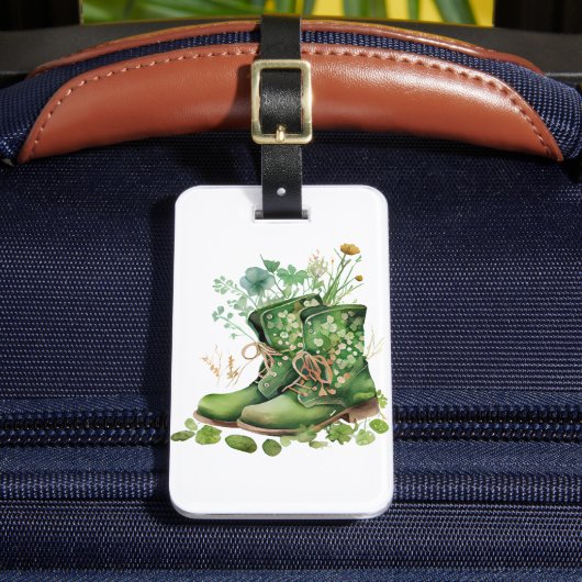 ÉTIQUETTE À BAGAGE BOUTS DE TRAVAIL IRLANDAIS VERT AVEC FLEURS SHAMRO (Insitu Rectoal 2)