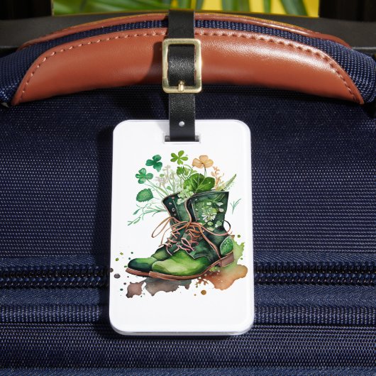 ÉTIQUETTE À BAGAGE BOUTS DE TRAVAIL IRLANDAIS VERT AVEC FLEURS SHAMRO (Insitu Rectoal 2)