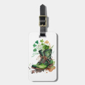 ÉTIQUETTE À BAGAGE BOUTS DE TRAVAIL IRLANDAIS VERT AVEC FLEURS SHAMRO (Devant Vertical)