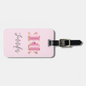 Étiquette À Bagage Bow en verre rose avec pierre centrale (Devant horizontal)