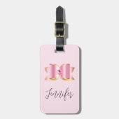 Étiquette À Bagage Bow en verre rose avec pierre centrale (Devant Vertical)