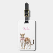 Étiquette À Bagage Bow léopard rose (Devant Vertical)