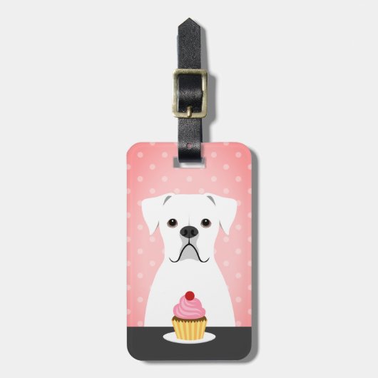 Étiquette À Bagage Boxer Chien Blanc Manger Cupcake Arrière - plan ro (Devant Vertical)
