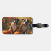 Étiquette À Bagage Boxer Chiot Automne Citrouille de plaisir (Dos horizontal)