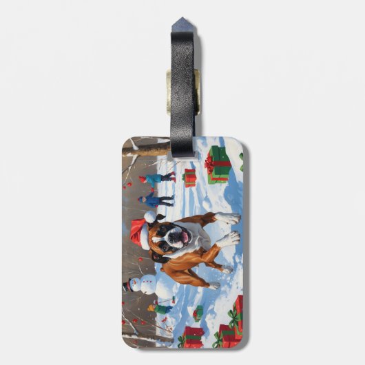 Étiquette À Bagage Boxer Christmas Festive Scène de neige (Dos Vertical)