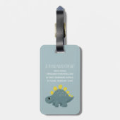 Étiquette À Bagage Boys Cute Blue Dinosaur Nom du Motif Enfants (Dos Vertical)