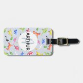 Étiquette À Bagage Boys Cute Dinosaur Motif Monogramme Nom Enfants (Devant horizontal)