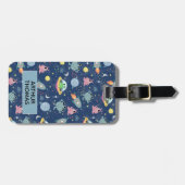 Étiquette À Bagage Boys Cute Space Alien Nom du Motif Enfants (Devant horizontal)