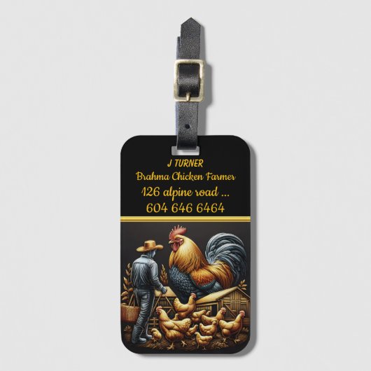 Étiquette À Bagage Brahma Chicken Farmer Tend à son troupeau dynamiqu (Devant Vertical)