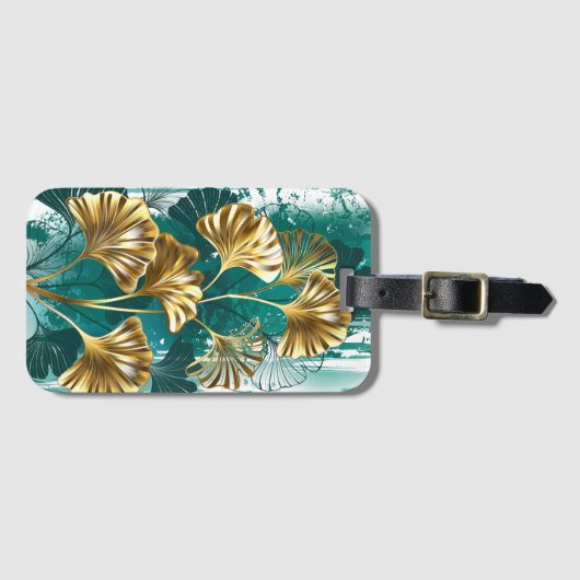 Étiquette À Bagage Branche avec Feuilles d'or Ginko Biloba (Devant Horizontal)