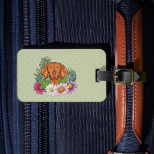 Étiquette À Bagage Braque Hongrois Avec Des Fleurs Colorées Et Un Nom