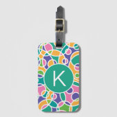 Étiquette À Bagage Bright Colorful Crazy Circles Pattern Monogram (Devant Vertical)