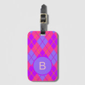 Étiquette À Bagage Bright Pink and Blue Argyle Pattern Monogram (Devant Vertical)