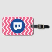 Étiquette À Bagage Bright Pink and White Chevron Pattern Monogram (Devant Horizontal)