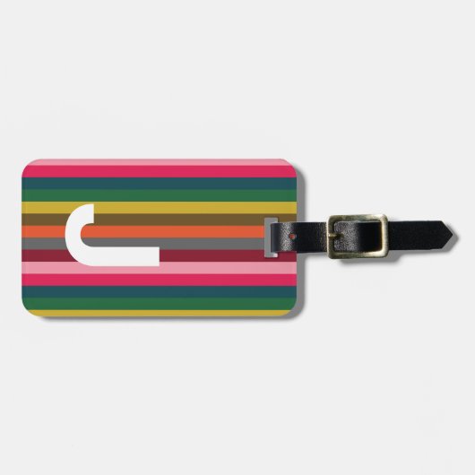 Étiquette À Bagage Bright Pink Stripe Initial (Devant horizontal)