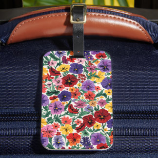 Étiquette À Bagage Bright Spring Pansies Floral Garden Pattern