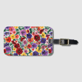 Étiquette À Bagage Bright Spring Pansies Floral Garden Pattern (Devant Horizontal)