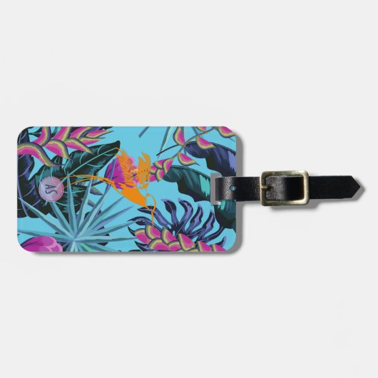 Étiquette À Bagage Bright Tropical Folift Motif avec Hummingbird (Devant horizontal)
