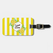 Étiquette À Bagage Bright Yellow Stripes Citron Citrus Slices Monogra (Devant horizontal)