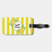 Étiquette À Bagage Bright Yellow Stripes Citron Citrus Slices Monogra (Dos horizontal)
