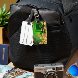 ÉTIQUETTE À BAGAGE BRILLANT VERT IRLANDAIS EN HAUT ET PIÈCES D'OR