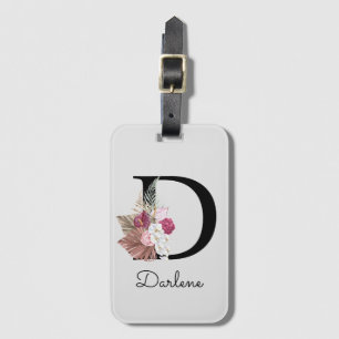 Étiquette À Bagage Broderie Rose Boho Floral Initiale D
