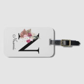 Étiquette À Bagage Broderie Rose Boho Floral Initiale N (Devant Horizontal)