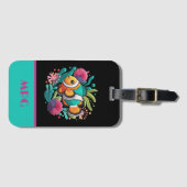 Étiquette À Bagage Broderie Tropical Faux Poissons Initiales Noir Ros (Devant Horizontal)