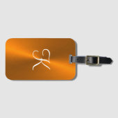 Étiquette À Bagage Bronze brillant faux monogramme métallique (Devant Horizontal)