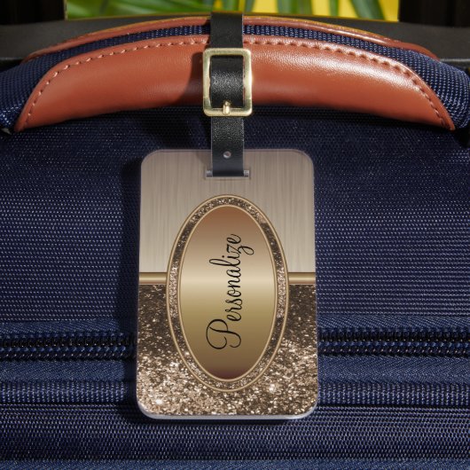 Étiquette À Bagage Bronze de Parties scintillant Brown et de pinceau  (Insitu Rectoal 2)