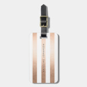 Étiquette À Bagage Bronze Gold White Stripes Dames Bagages d'affaires (Devant Vertical)