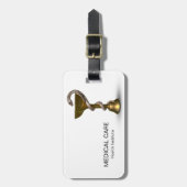 Étiquette À Bagage Bronze Médicale Bowl Hygieia White Snake Caduceus (Devant Vertical)