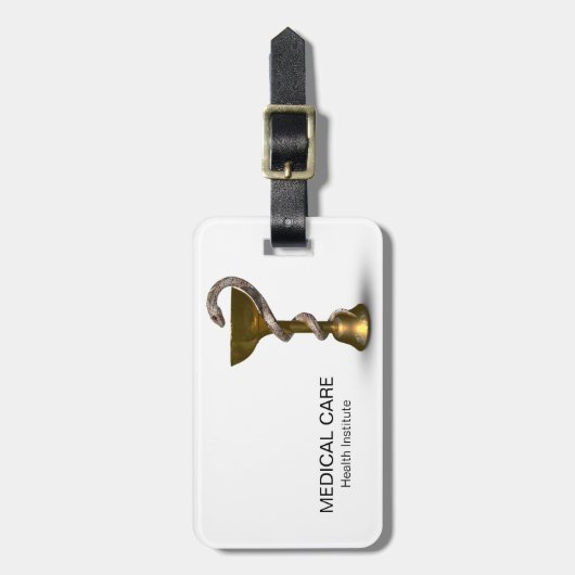 Étiquette À Bagage Bronze Médicale Bowl Hygieia White Snake Caduceus (Devant Vertical)