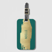 Étiquette À Bagage Brosse de Parties scintillant d'or avec votre nom, (Devant Vertical)