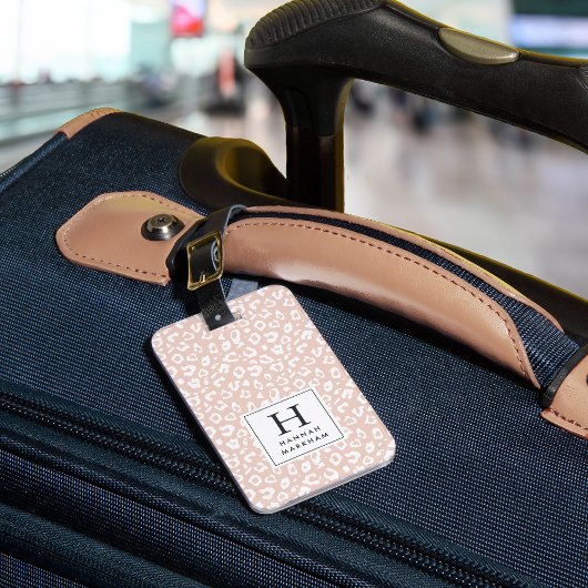 Étiquette À Bagage Brouiller | Monogramme Empreinte de léopard pastel