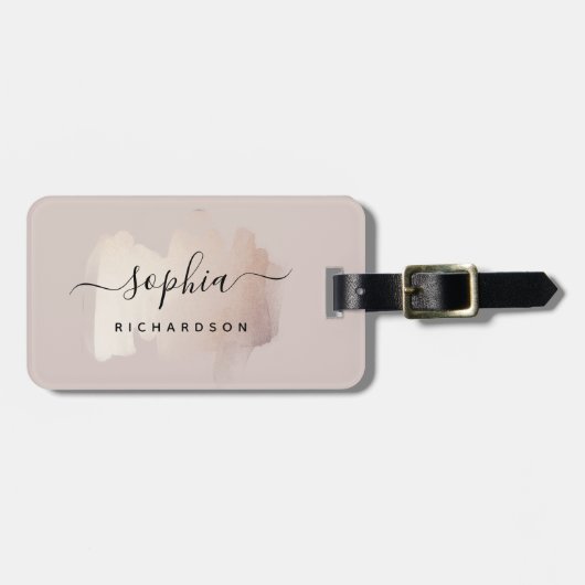 Étiquette À Bagage Brouillon Chic | Faux Rose Gold sur Rose neutre (Devant horizontal)