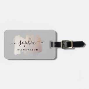 Étiquette À Bagage Brouillon Chic Faux Rose Gold sur Soft Grey