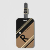 Étiquette À Bagage Brown bandes Monogramme Personnalisé (Devant Vertical)