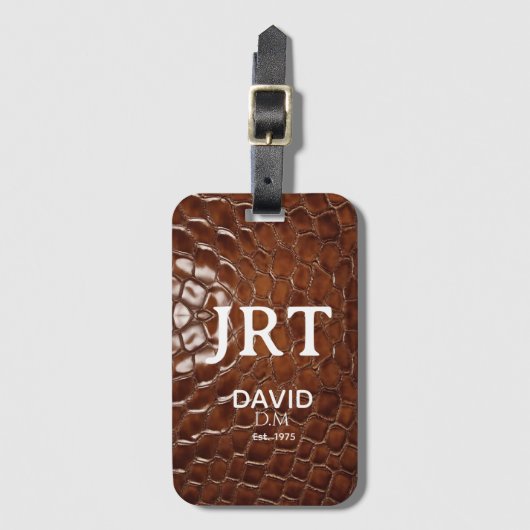 Étiquette À Bagage Brown Crocodile Leather Monogram Passport (Devant Vertical)