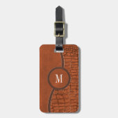 Étiquette À Bagage Brown Faux Alligator Cuir Peau Monogramme de luxe (Devant Vertical)