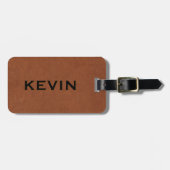 Étiquette À Bagage Brown Faux Leather Texture Monogram (Devant horizontal)