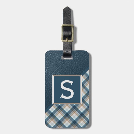 Étiquette À Bagage Brown foncé Bleu Turquoise Classé Simple Motif Pla (Devant Vertical)