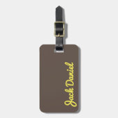 Étiquette À Bagage Brown foncé Jaune élégant Gras Monogramme Masculin (Devant Vertical)