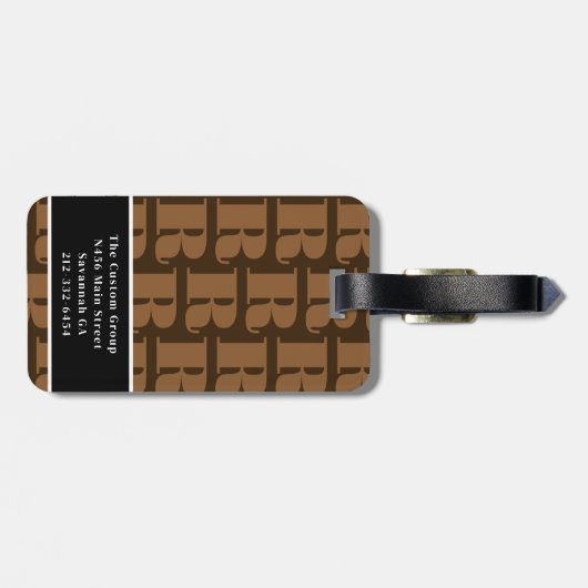 Étiquette À Bagage Brown noir blanc moderne Monogramme initial (Dos horizontal)